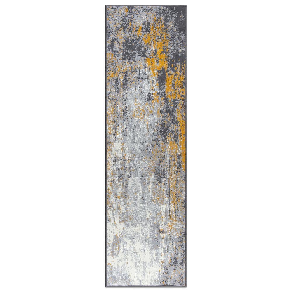 World Rug Gallery Distressed Contemporary Mustard Abstract 2 ft. x 7 ft ...