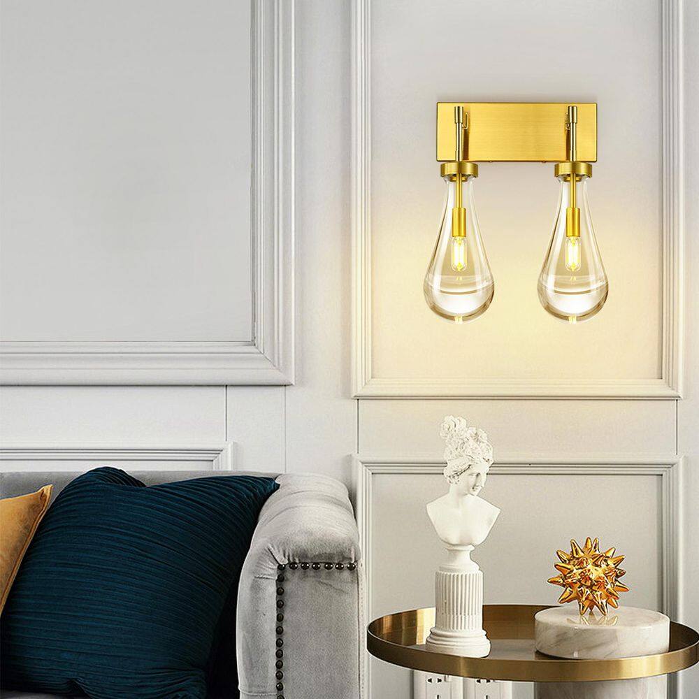 Raindrop Wall Sconces 16.14 in. 2-Light Gold Crystal Sconces Wall Decor Modern Lighting Glass Bathroom price history on PriceWatchPro