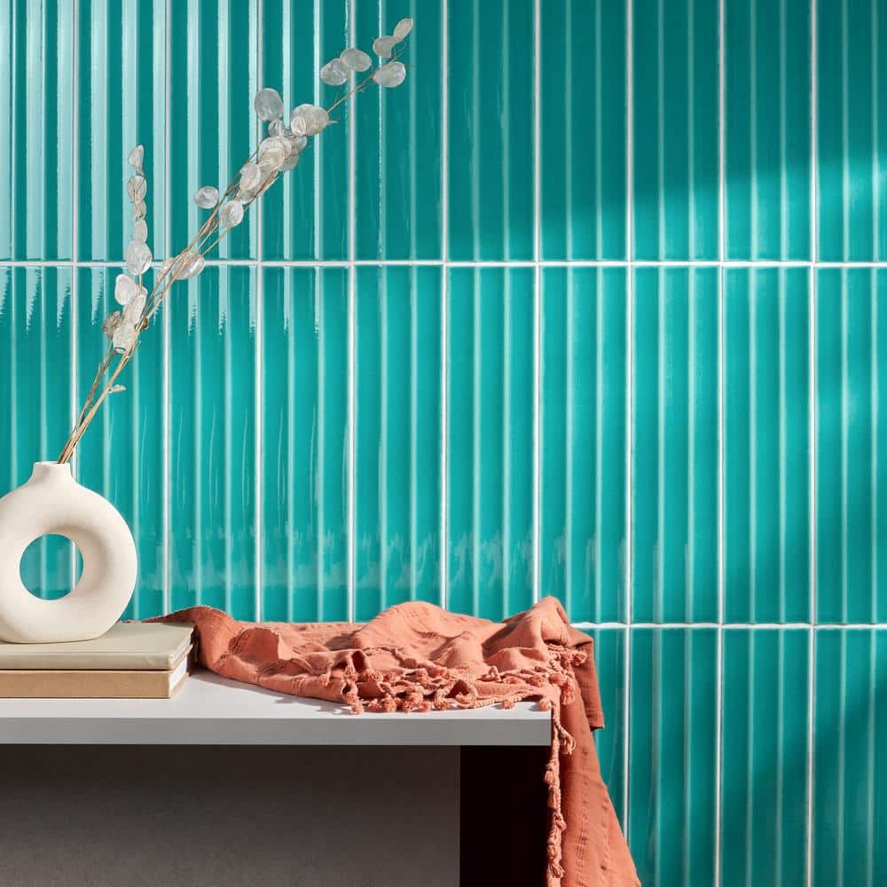 Teal Green Glazed Ceramic Subway Wall Tile 4.43'' x 17.62''