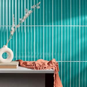 Colorwave Fluted Teal Green 4.43 in. x 17.62 in. Polished Crackled Ceramic Wall Tile (9.26 Sq. Ft./Case)