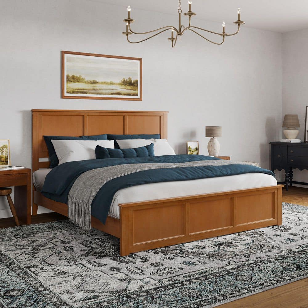 Charlotte King Light Toffee Wood Platform Bed with Headboard