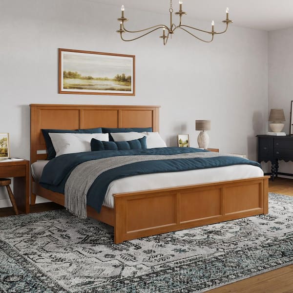 AFI Charlotte Light Toffee Natural Bronze Solid Wood Frame King Low Profile Platform Bed with Matching Footboard