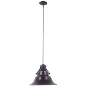 Union 11 in. 1-Light Oiled Bronze Finish Dimmable Outdoor Pendant Light with Bronze Aluminum Shade, No Bulb Included