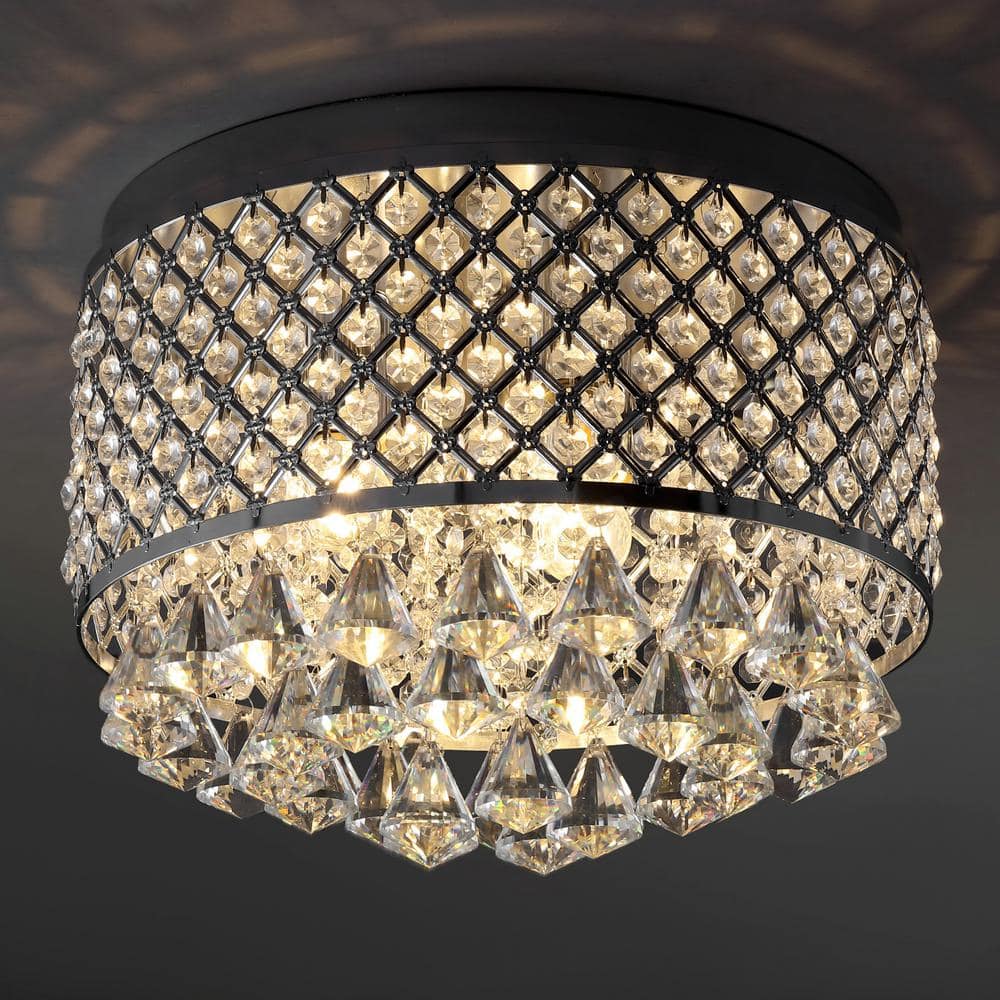 Evelyn 14.75" Chrome Crystal Drum LED Flush Mount Ceiling Light
