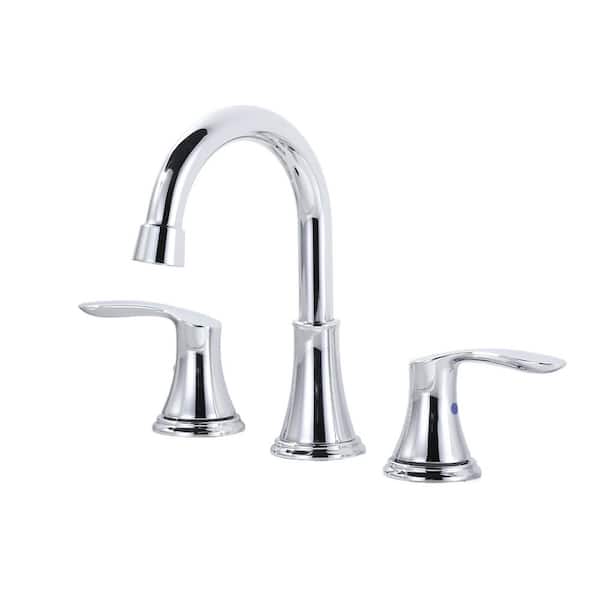 ARCORA 8 in. Widespread Double Handle Bathroom Faucet with Pop-Up Drain in Polished Chrome