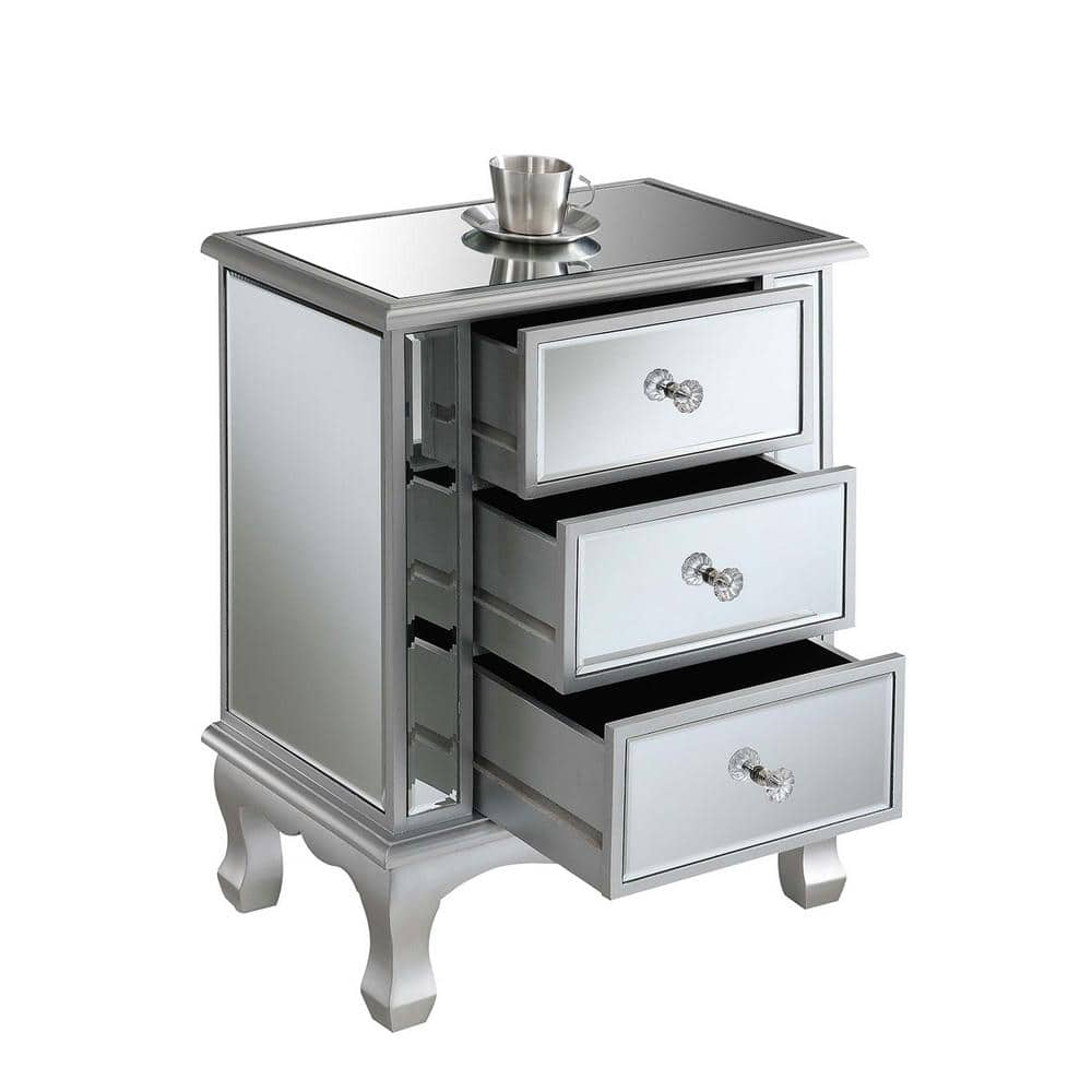 Silver Mirrored 3-Drawer End Table with Storage