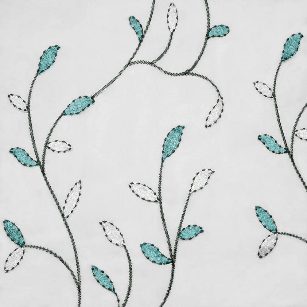 Turquoise and White Embroidered Sheer Grommet Curtain Panel 54" x 84"
