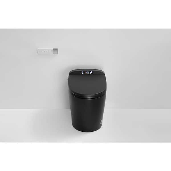 ANGELES HOME Elongated 12 in. Roungh in. 1.28GPF Smart Toilet Bidet in Black, Auto Flush Heated Seat Warm Air Dryer Foot Sensor