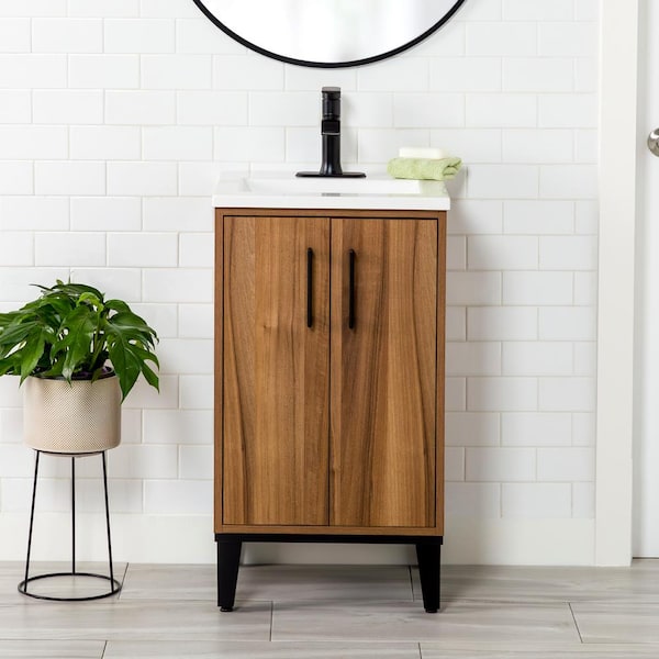 Domani Strasburg 19 in. Single Sink Caramel Mist Bath Vanity with White Cultured Marble Top (Assembled)