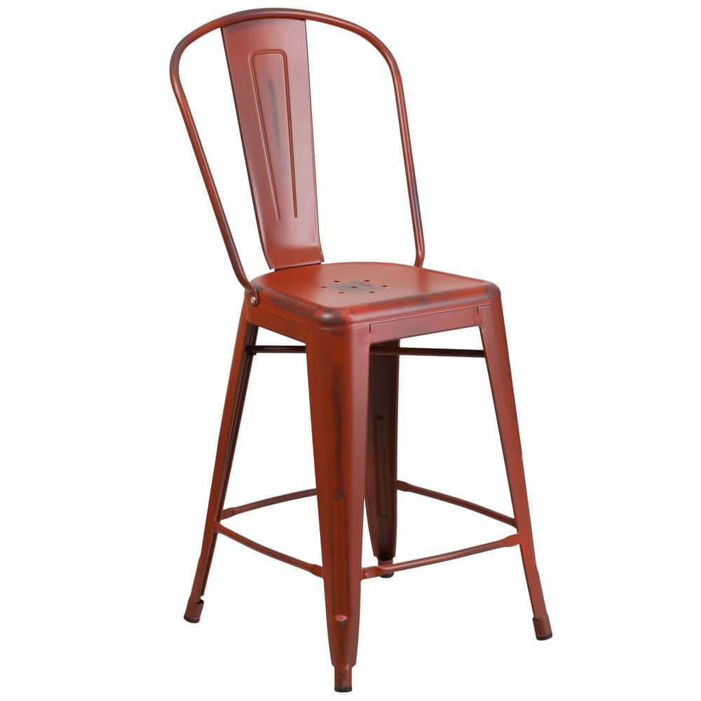 Flash Furniture 24 in. Distressed Red Metal Bar Stool ET353424RD The