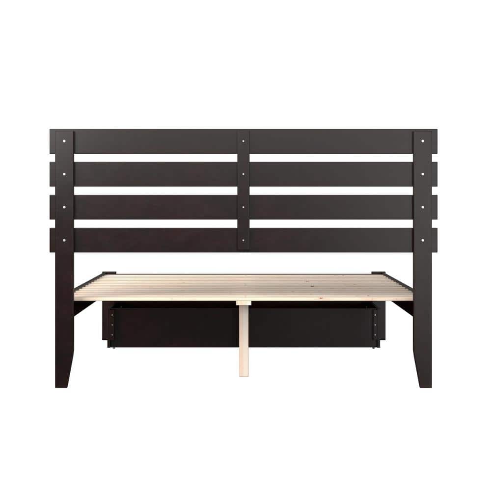Espresso Queen Wood Platform Bed with Storage Drawer