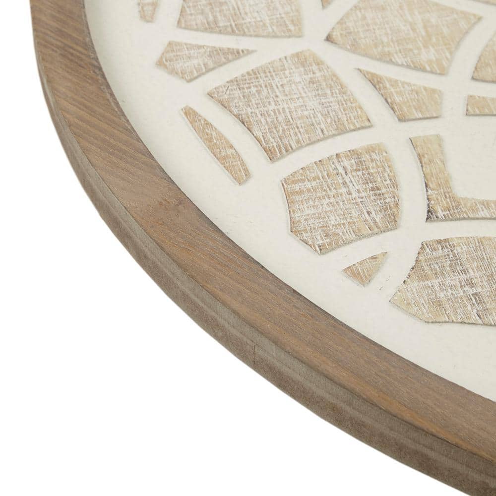 Natural White Carved Wood Round Medallion Wall Sculpture
