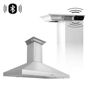42 in. 400 CFM Ducted Vent Wall Mount Range Hood in Stainless Steel with Built-in CrownSound Bluetooth Speakers