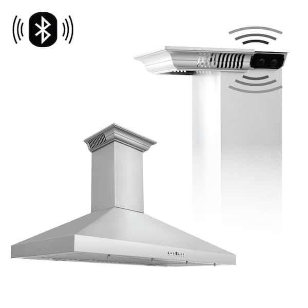 ZLINE Kitchen and Bath 48 in. 400 CFM Ducted Vent Wall Mount Range Hood in Stainless Steel with Built-in CrownSound Bluetooth Speakers