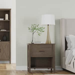 Ela Solid Wood 24 in. Wide Transitional Bedside Table in Smoky Brown