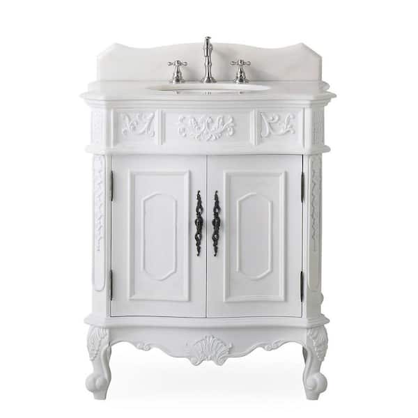 Fiesta 31.5 in. W x 22 in D. x 34 in. H White Marble Top in Antique White With White Under mount Ceramic Sink Vanity
