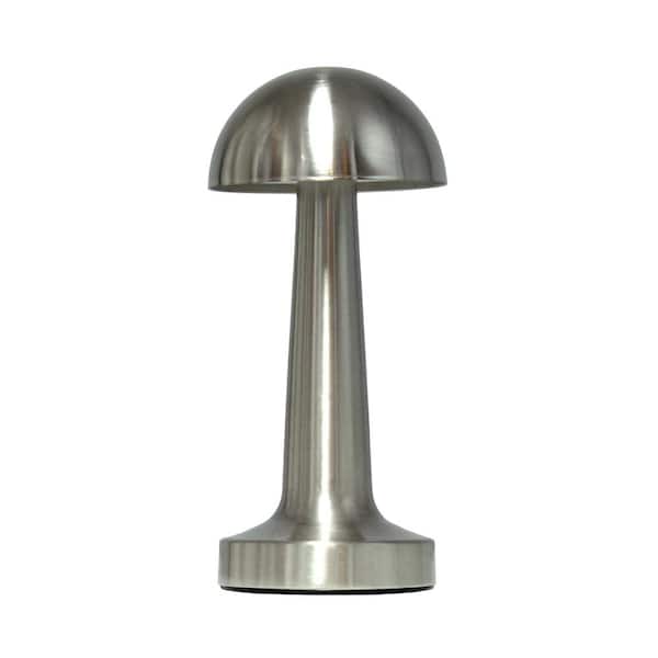 Simple Designs 8.88 in. Mushroom Magic Mini Metal Dimming and Rechargeable Cordless 4-Way Touch Sensor Dome Novelty Desk Lamp, Silver