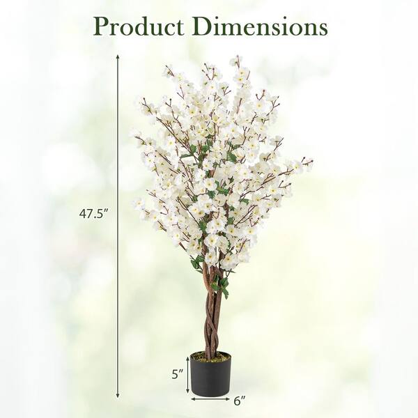 Gymax 47 in. Artificial Winter Sweet Tree Faux Plum Blossom Plant