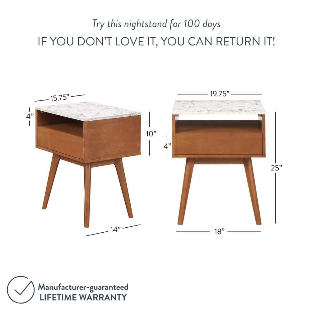Nathan James Mid-Century Walnut and Faux Marble Storage End Tables