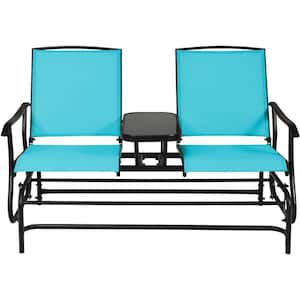23.5 in. Turquoise 1-Piece Metal Patio Conversation Seating Set (2-Person)