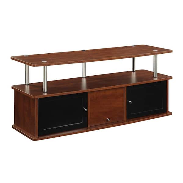 Convenience Concepts 47 in. Cherry and Black Particle Board TV Stand 50 in. with Doors