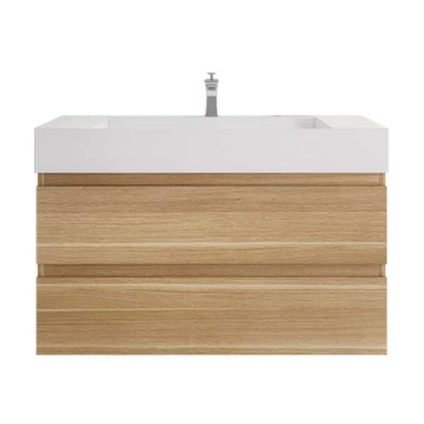 Monterey 42 in. W x 20 in. D x 26 in. H Single Sink Floating Bath Vanity in Champagne Oak with White Acrylic Top