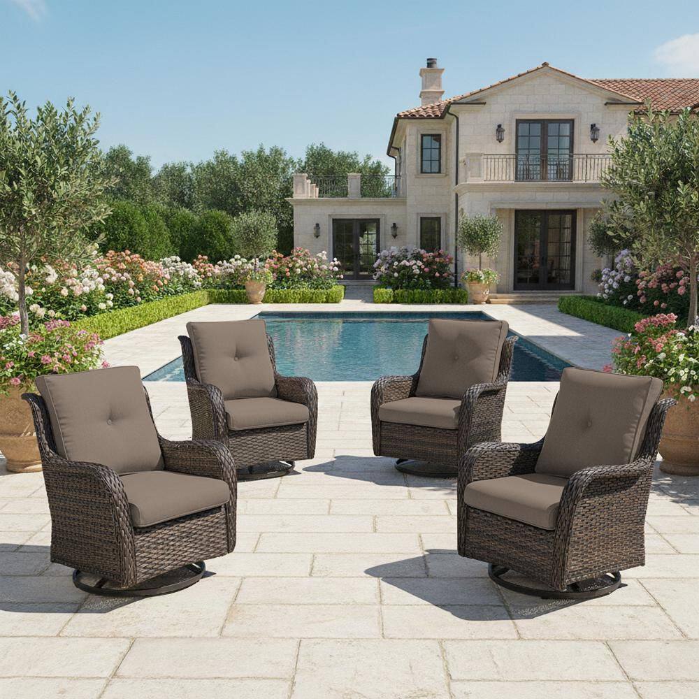4-Piece Set Outdoor Swivel Brown Wicker Outdoor Rocking Chair with CushionGuard Gray Cushions price history on PriceWatchPro