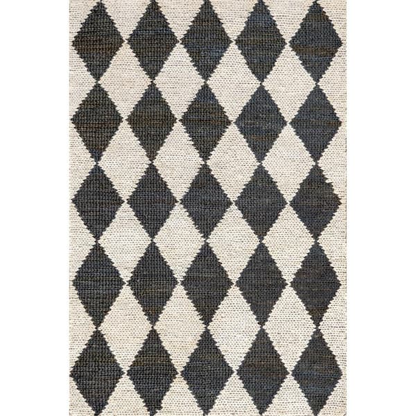 nuLOOM Chaya Diamond Striped Jute Blend Charcoal 8 ft. x 10 ft. Farmhouse Area Rug