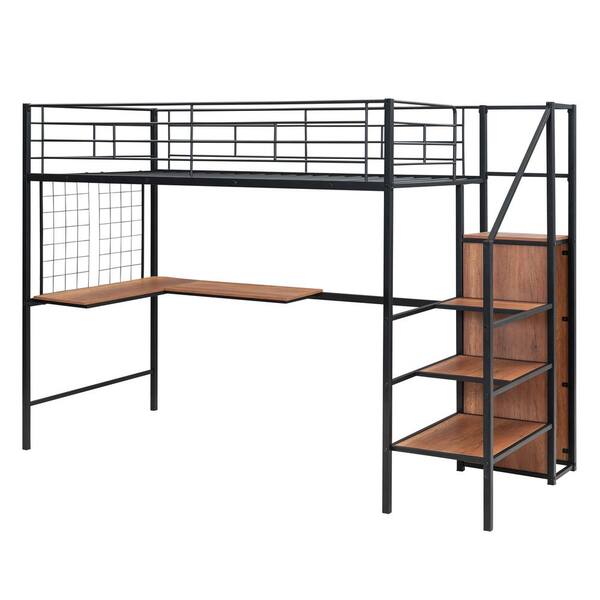 Harper & Bright Designs Black Twin Size Metal Loft Bed with Built-in ...