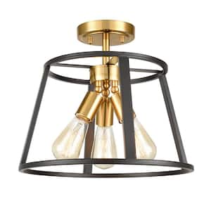 14.8 in. 3-Light Gold Modern Semi-Flush Mount with No Glass Shade and No Bulbs Included 1-Pack