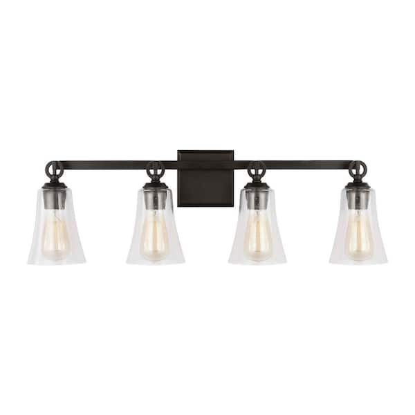 Generation Lighting - Studio Monterro 30.25 in. 3-Light Aged Iron Transitional Vanity Light with Clear Seeded Glass Shades