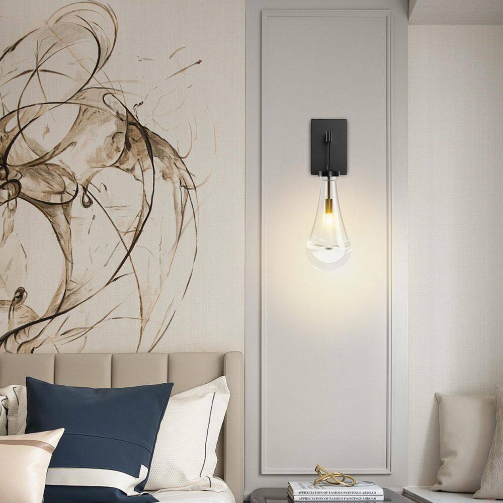 4.5 in. 1-Light Modern Black Wall Sconce with Raindrop Glass Shade price history on PriceWatchPro