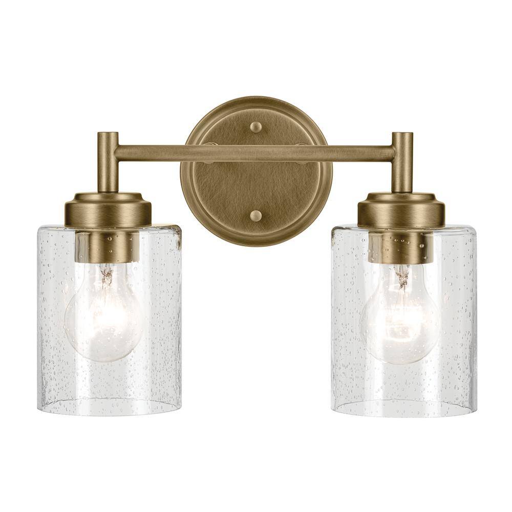 Winslow Natural Brass 2-Light Vanity with Clear Seeded Glass