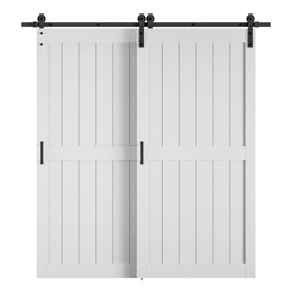 71 in. x 84 in. (Double 40 in.) Bypass 2-Panel Plank White MDF Interior Sliding Barn Door with Hardware Kit price history on PriceWatchPro