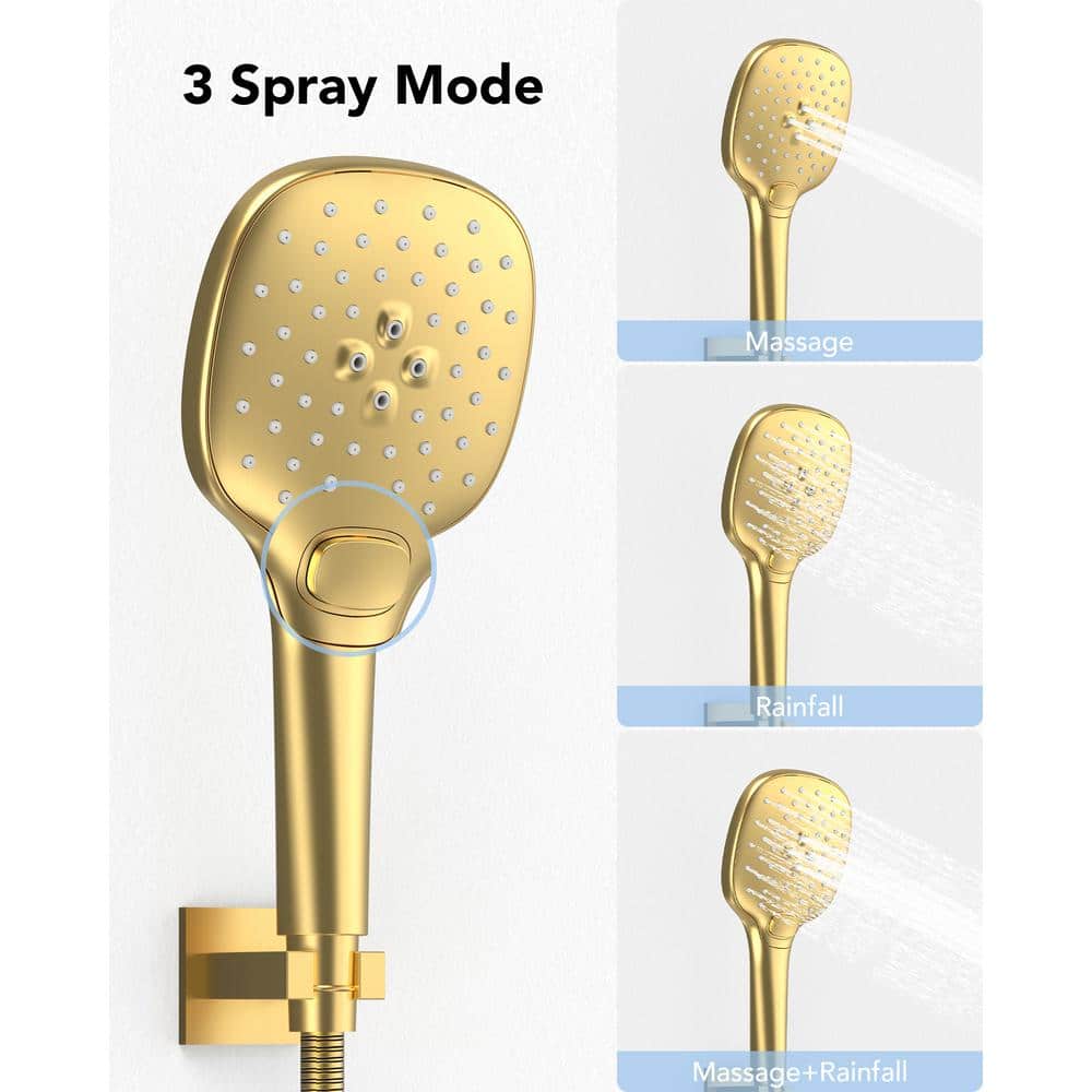 Large Brushed Gold Dual Square Wall Mounted Shower System