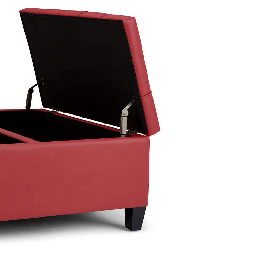 Crimson Red Tufted Faux Leather Cocktail Ottoman