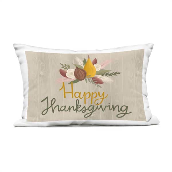 Happy Thanksgiving Rustic Harvest Yellow Rectangular Outdoor Throw Pillow