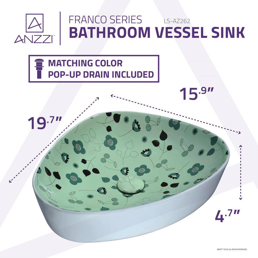 Mint Green Ceramic Floral Vessel Bathroom Sink