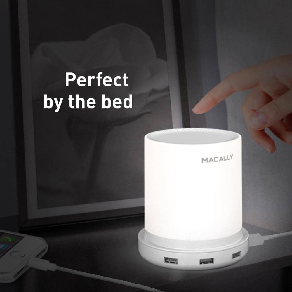 White Touch-Control 3-Way Dimmable LED Lamp with USB Ports