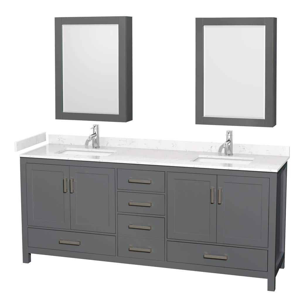 Sheffield 80 in. W x 22 in. D x 35 in. H Double Bath Vanity in Dark Gray with Carrara Cultured Marble Top and MC Mirrors price history on PriceWatchPro