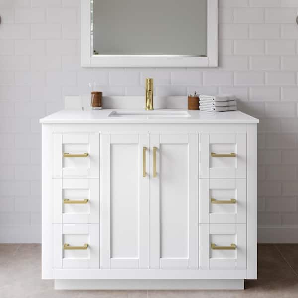 Wyndham Collection Miranda 42 in. W Single Bath Vanity in White with Cultured Marble Vanity Top in White with White Basin and Mirror