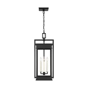 Cupertino 26.375 in. H 4-Light Textured Black Dimmable Outdoor Transitional Pendant Light with Clear Glass Shade