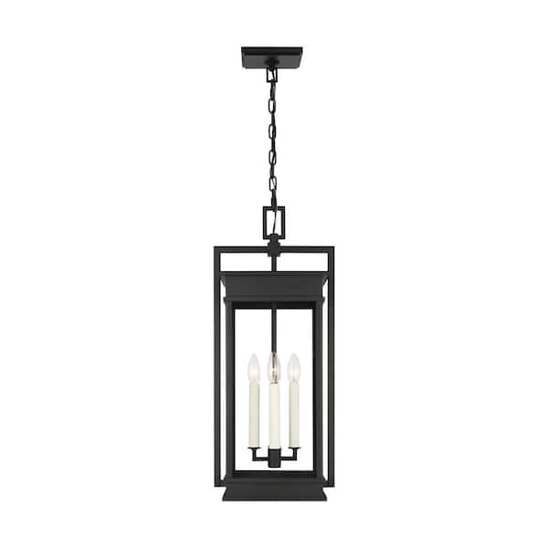 Generation Lighting Cupertino 26.375 in. H 4-Light Textured Black Dimmable Outdoor Transitional Pendant Light with Clear Glass Shade