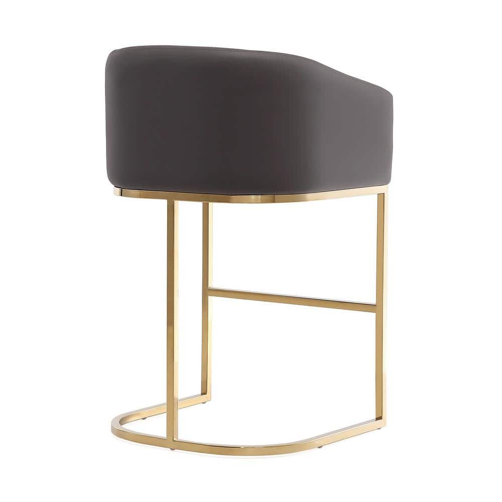 Set of 2 Gray Faux Leather and Gold Metal Counter Stools