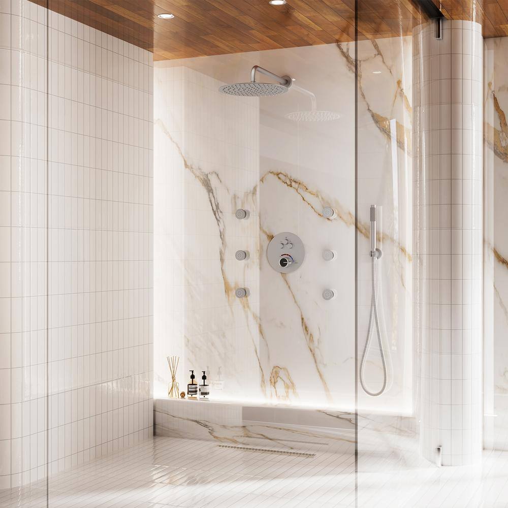Brushed Nickel Dual Shower System with Rainfall and Body Jets
