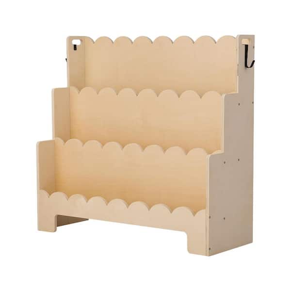 Montessori Scalloped Kids Bookshelf, 27.56 in. H x 10.63 in. W x 29.53 in. D Brown 3-Cube Storage Organizer 2025 Update