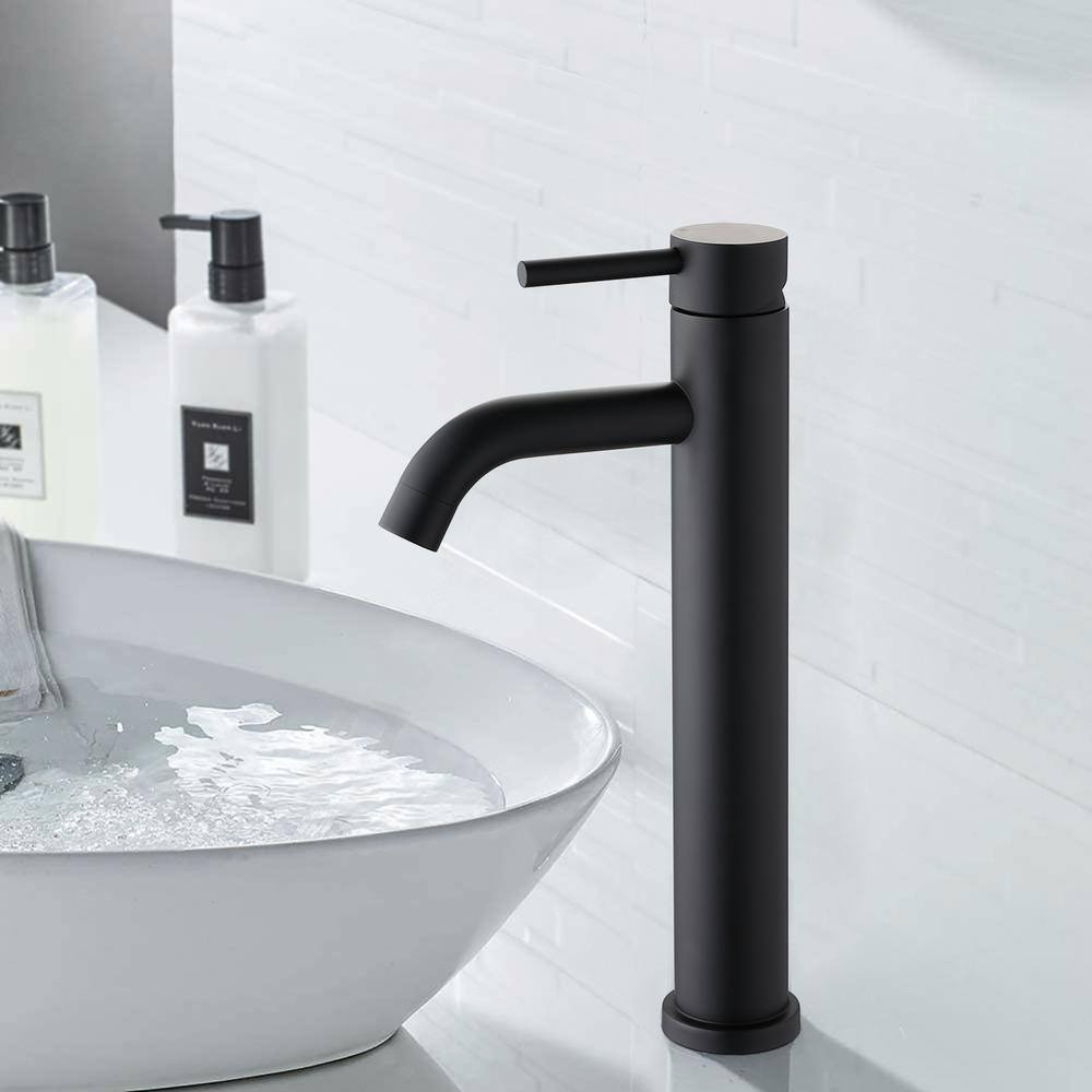 Matte Black Stainless Steel Single Handle Vessel Sink Faucet
