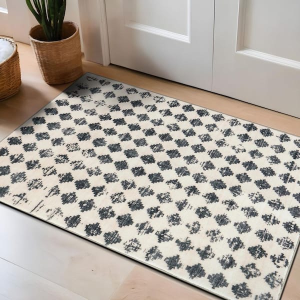 Geometric Distressed Abstract Washable Non Slip Ivory 2 ft. x 4 ft. Area Rug