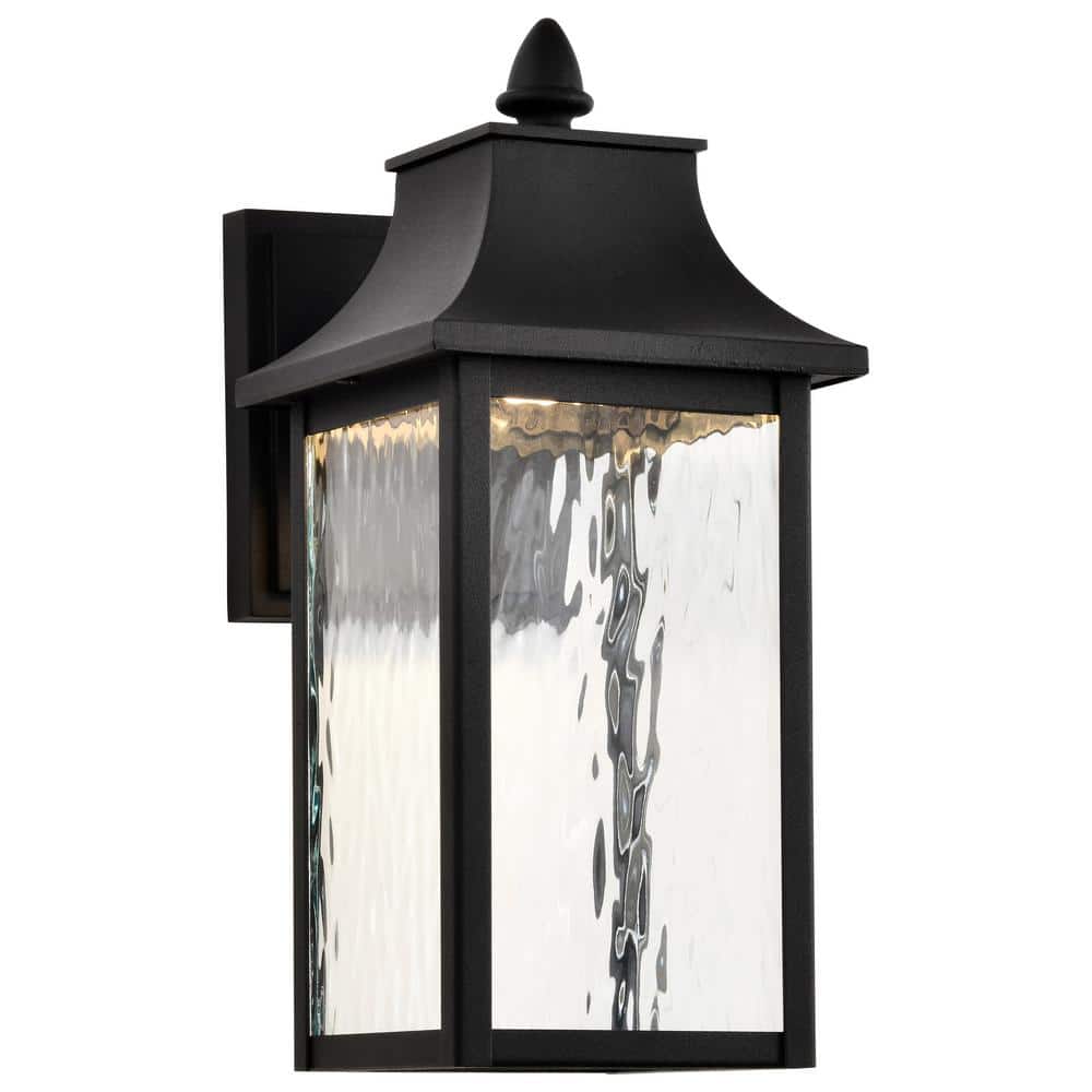 Austen Matte Black and Clear Water Glass Smart Outdoor Wall Lantern