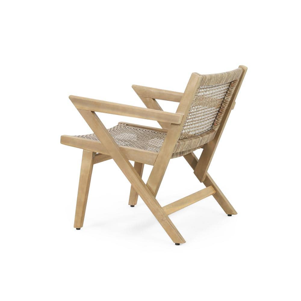 Rustic Acacia Wood and Wicker Outdoor Dining Chair, Light Brown, Set of 2